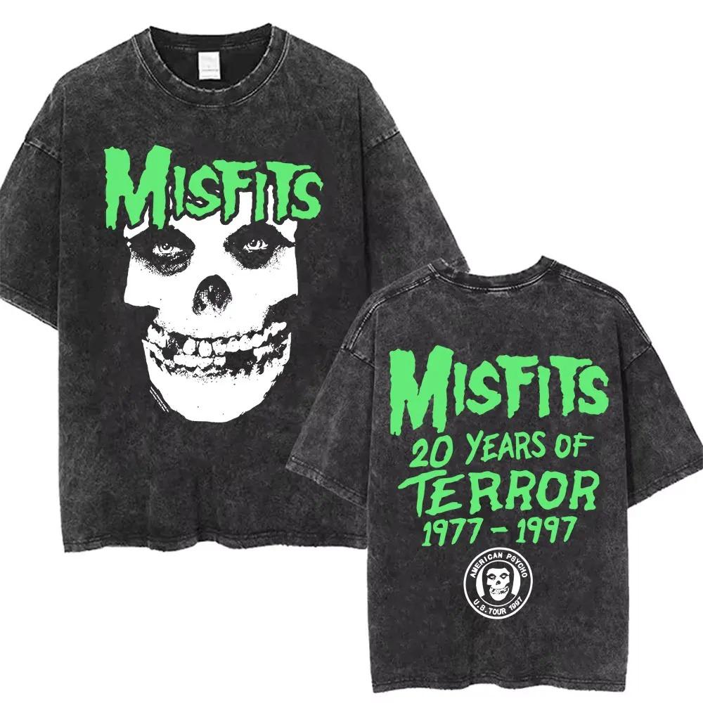 2026 Washed Vintage Hardcore Punk Band Misfits Tshirt Horror Skeleton Graphic T-shirt Men Women's Fashion Casual Oversized T Shirts