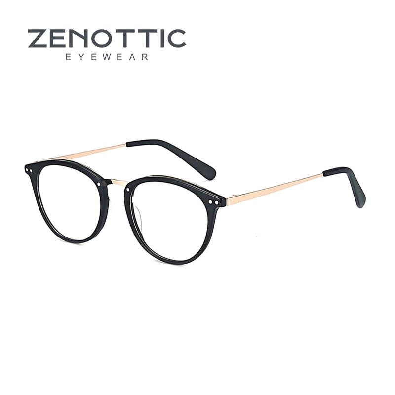ZENOTTIC Retro Round Optical Prescription Eyeglasses Frames Unisex Ultralight Acetate Metal Spectacle Frame
