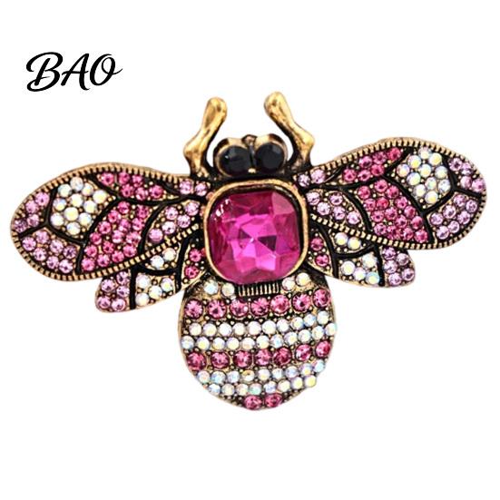 Golden Tone Alloy Pin Retro Rhinestone Bee Brooch Pin, Insect Badge with Vintage Lapel Colorful Rhinestones, Jewelry Accessory for Clothing Dress Coat