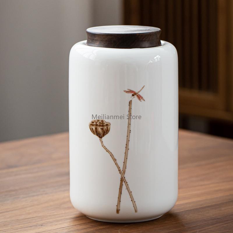 1200ML Ceramic Tea Jar with Wooden Cover Tea Storage Box Tea Bag Storage Container Sealed Storage Tank Ceramic Bottle Gift
