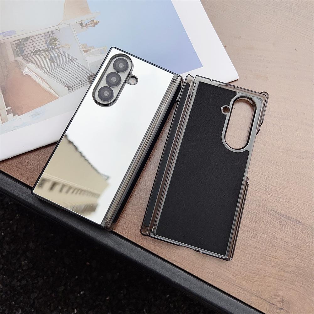 Plain Pure Color Phone Case for Samsung Z Fold 7/6 3/4/5 Acrylic Mirror Finish All-Inclusive Folding Cover With Hinge Protection