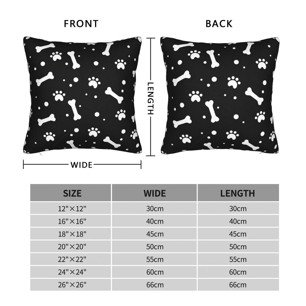 Dog Paw Print And Bone Pillow Case Square Pillow Cover For Living Room Chair Cute Funny Pillowcases