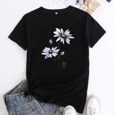 Ropa de verano para mujer estampado floral algodón puro holgada casual cuello redondo talla grande manga corta camisetas Mujer
