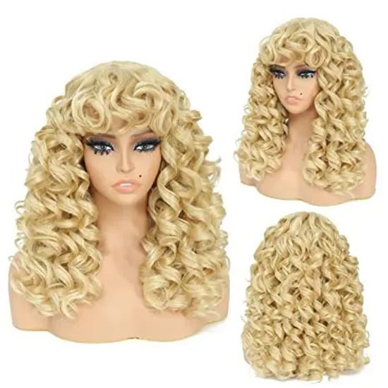 Long Deep Curly Synthetic Hair Replacement Wig with Bangs Big Curly Wigs for Black Women 20 Inch Kinky Curly Wig For Daily Use