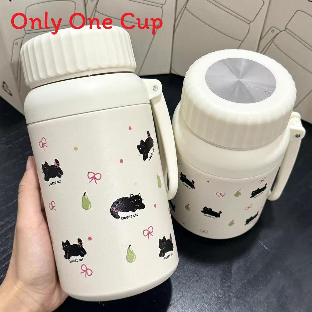 Cat Pattern Insulated Large Capacity Water Bottle With Leakproof Lid For Students And Commuters