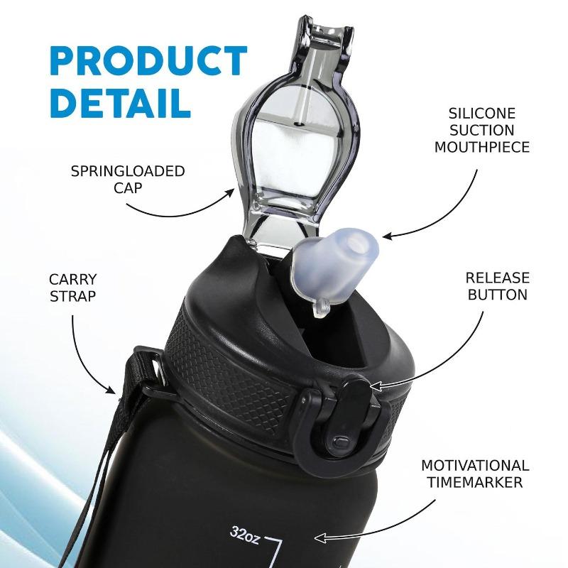 1L Sports Water Bottle Gym Travel Drinking Leakproof Bottle With Straw BPA-Free