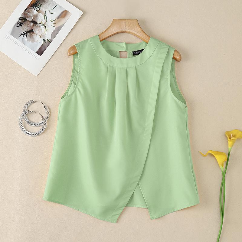 ZANZEA Camisetas sin mangas de verano para mujer con cuello redondo casual