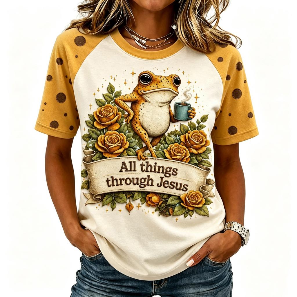 Women's Short Sleeve T-Shirt with Letter Print Raglan Sleeve Neck Casual Summer Top