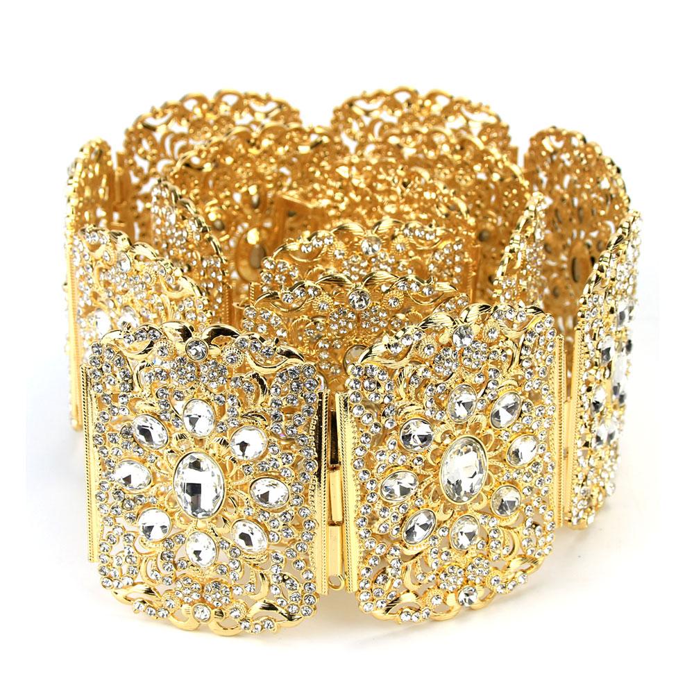 Gouden kleur grote kristallen riem dames bruiloft sieraden gewaad riem strass tailleband