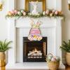 Wooden Easter Decoration Door Wreath for Front Door Sign Wall Signs Rabbit Spring Decoration, Hollow Bunny Sign Flower Egg Welcome Hanging for Home