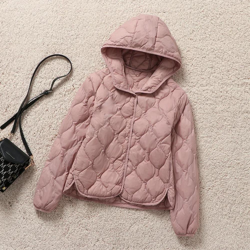 Damen Leichte Daunenjacke Mode Warm Winddicht Slim Weiße Entendaunen Kapuze Reife Damenjacke