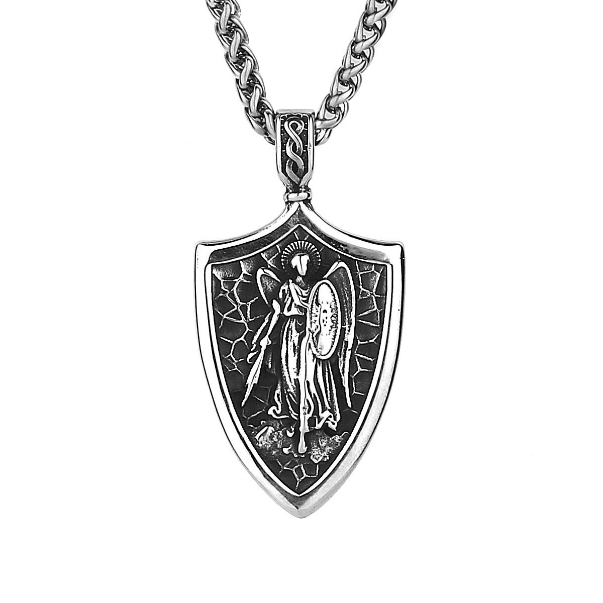 Men s Retro Archangel Cross Shield Titanium Steel Pendant Necklace Pendant Only