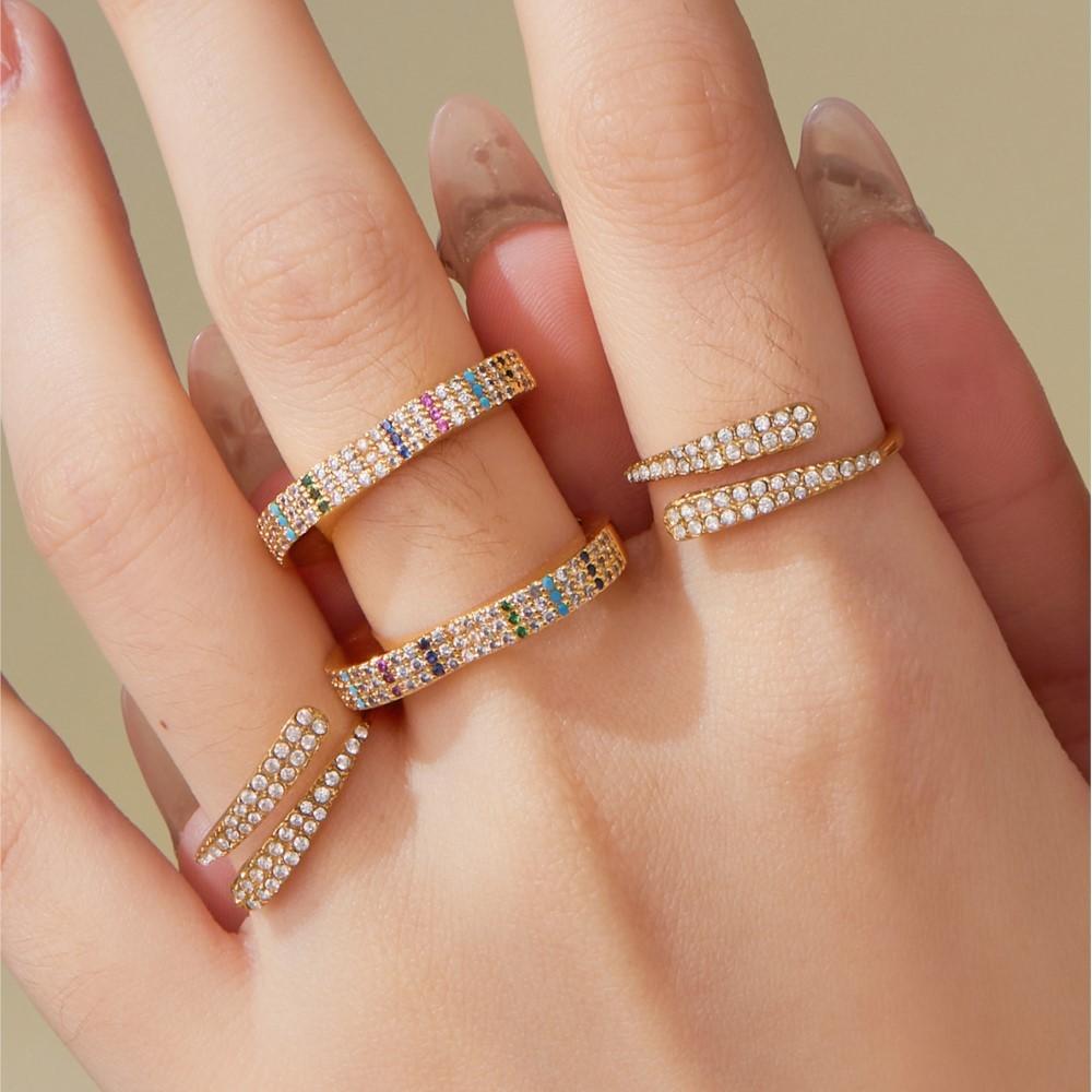 Multi Shiny Zircon Open Ring In Stainless Steel 18K Gold Plated With Cubic Zirconia Heart Shape Statement Rings For Women