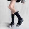 White Ballet-Style Mid-Calf Socks with Stripes and Bows for Women - Spring/Autumn Collection