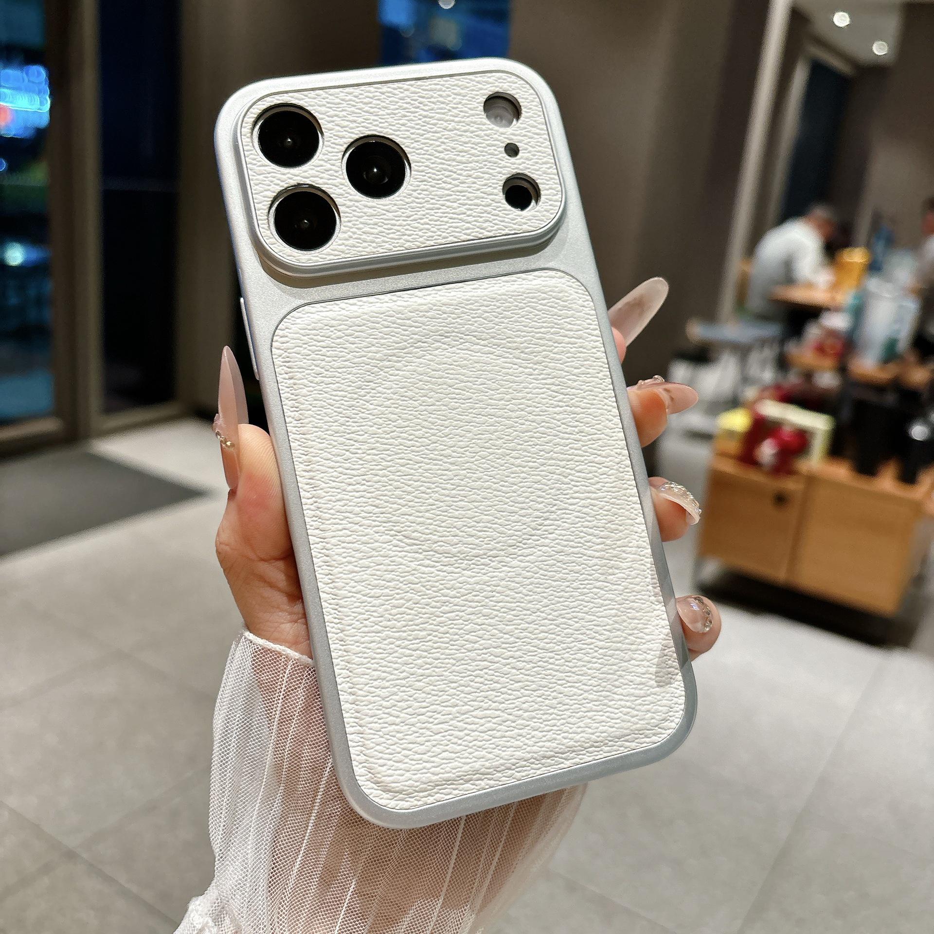 

iPhone 17 Pro Max Lychee Pattern Magnetic Skin Sticker Case - Apple 16 Leather Solid Color for iPhone 13 белый