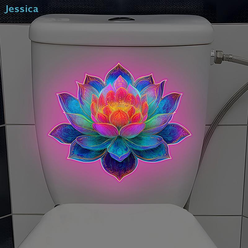 Leuchtender Lotusblumen-Toilettenaufkleber - Badezimmer-Dekal, Wasserdichte Selbstklebende Wanddekoration für Toilette & Waschraum