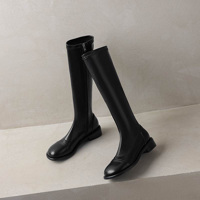 Krazing Pot Microfiber Autumn Winter Shoes Low Heels Size 43 Long Boots Half Boots Zip Thigh High Boots