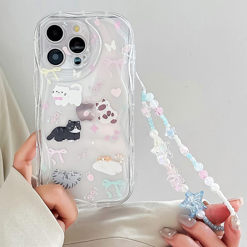

Чехол для телефона с цепочкой на запястье для iPhone 15 14 13 12 11 Pro Max 6 7 8 Plus XS Max XR Милый кот Звездная бусина Браслет Ремешок Шнурок Крышка For iPhone 6 Plus