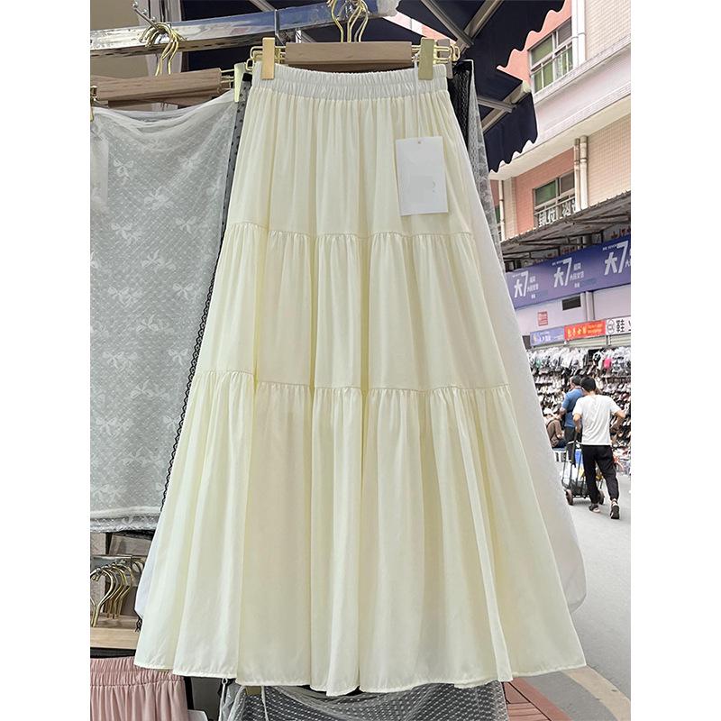 Women's Summer 2024 Pink A-Line Skirt - French Gentle Style, Long & Flowy