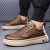 Äkta Läderskor Herr Skodon Mjukt Läder Herr Casual Skor Platt Trendiga Plattform Sneakers Högkvalitativa Utomhus Gå Brun