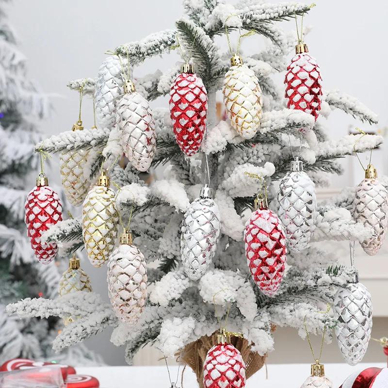 5Pcs Christmas Painted Pine Cone Balls Hanging Pendants Merry Christmas Tree Decoration for Home Xmas Ornament Gift