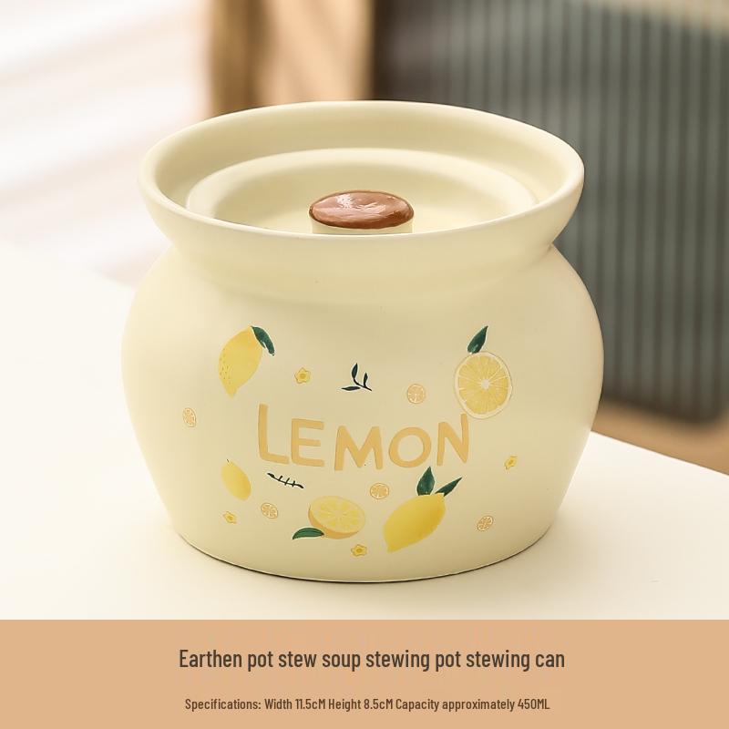 Ceramic Earthen Pot with Lid for Stews & Double Boiled Dishes - Single-Serve Steamed Egg Cup Included