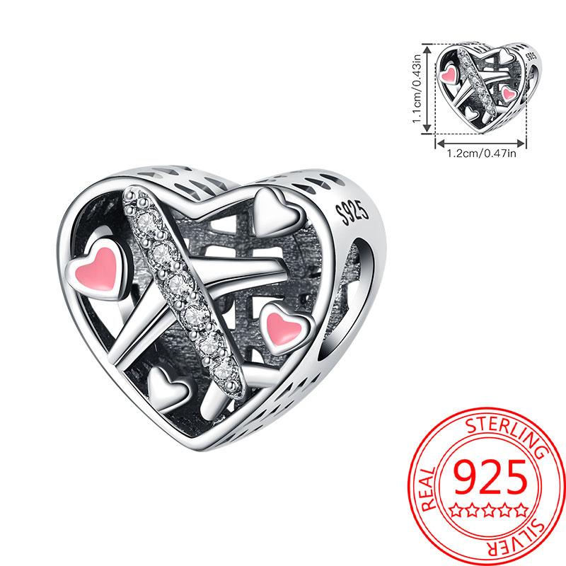 Breloque Pendentif Perles Cœur Rose Scintillant Cuivre Compatible Bracelet Original Pour Femmes Bijoux Cadeaux Saint-Valentin