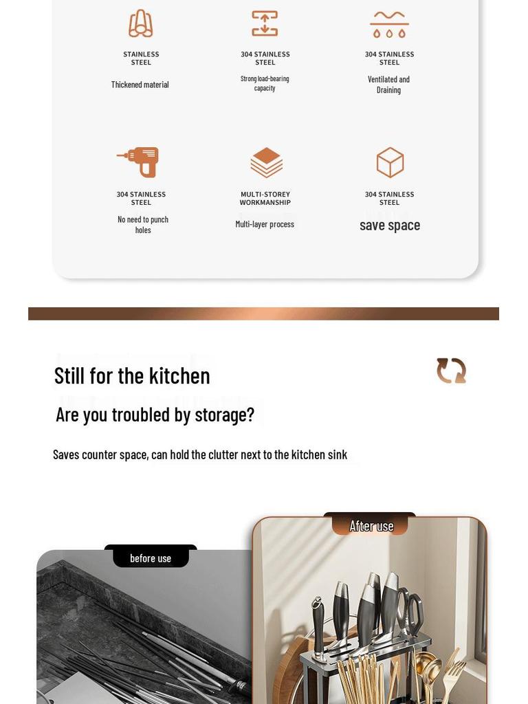 Wall-Mounted Multifunctional Cutlery Rack: Integrated Chopstick Holder & Knife Organizer with Drainer