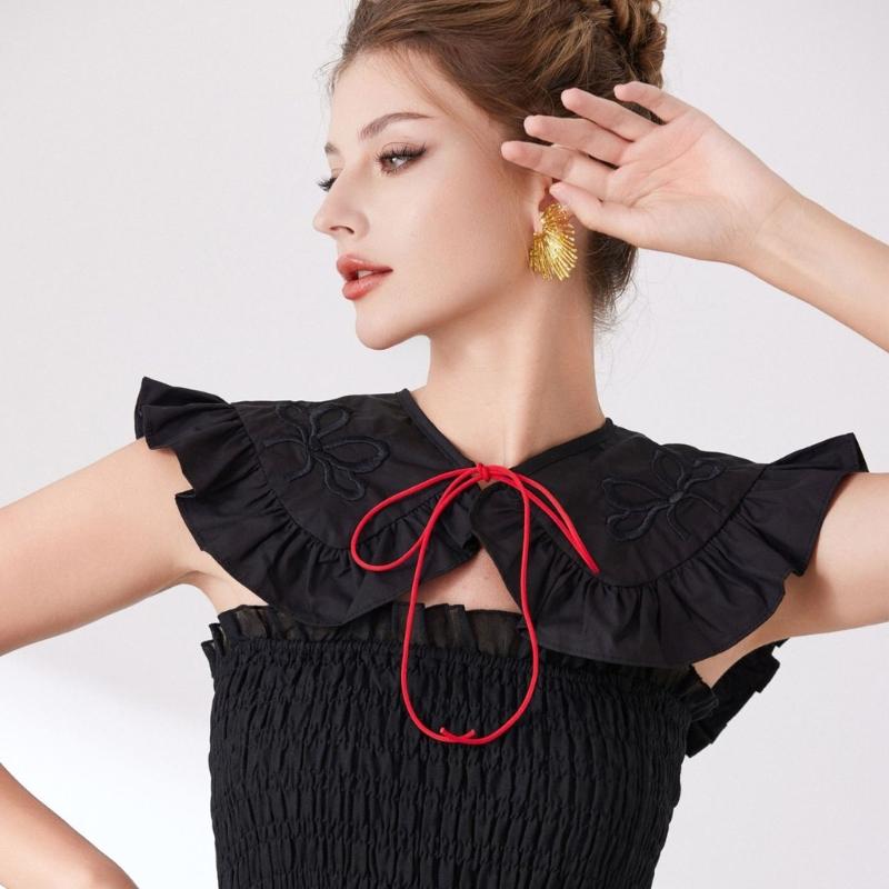 CourtStyle Detachable Collar with Ruffle Trim and Embroidery Bowknot Shirt Collar Shawl Wrap Formal Occasion Accessory
