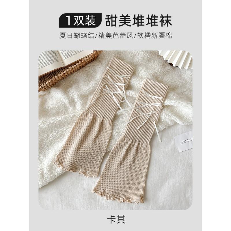 White Bow Stack Socks Women Y2K Style Thin Mid-Calf Leg Warmers Sweet Punk Cotton Blend
