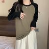 Women's Korean Style Round Neck Raglan Long Sleeve Warm Slimming Base Layer Top
