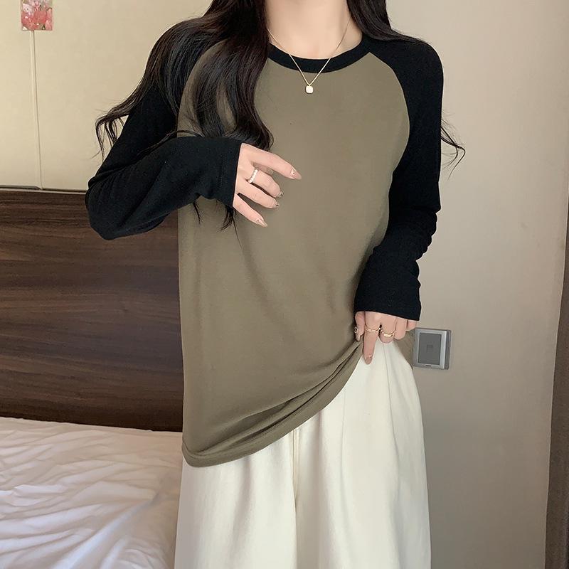 Women's Korean Style Round Neck Raglan Long Sleeve Warm Slimming Base Layer Top