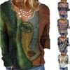 Damen Freizeit Vintage Bedruckter V-Ausschnitt Langarm Pullover Oberteile