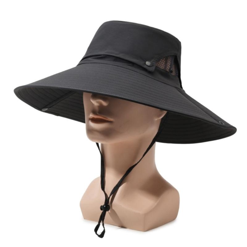 Adjustable Wide Brims Sun Hat For Men With Removable Top Panel Breathable Outdoor Fishing Cap Sun Protections
