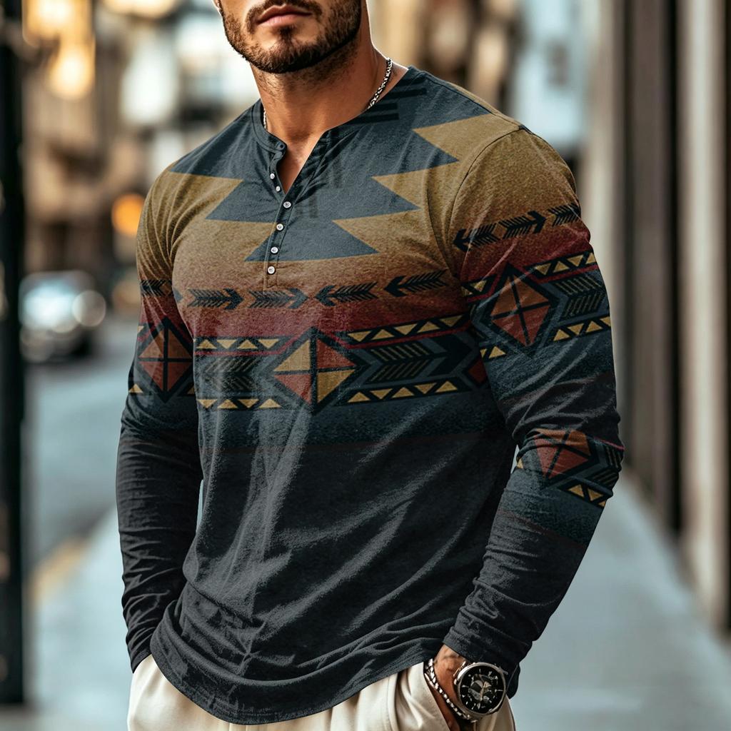Men's Casual Vintage Boho Long Sleeve Shirt for Everyday Wear