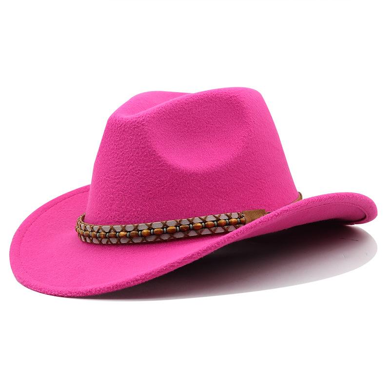 European and American popular belt buckle big edge curling top hat, western cowboy hat, woolen felt hat, jazz hat felt hat