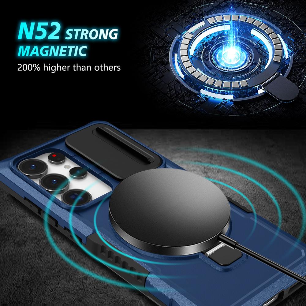 KEYSION Shockproof Case for MagSafe for Samsung Galaxy S25 Ultra 5G Magnetic Ring Stand Slide Camera Protection Phone Back Cover
