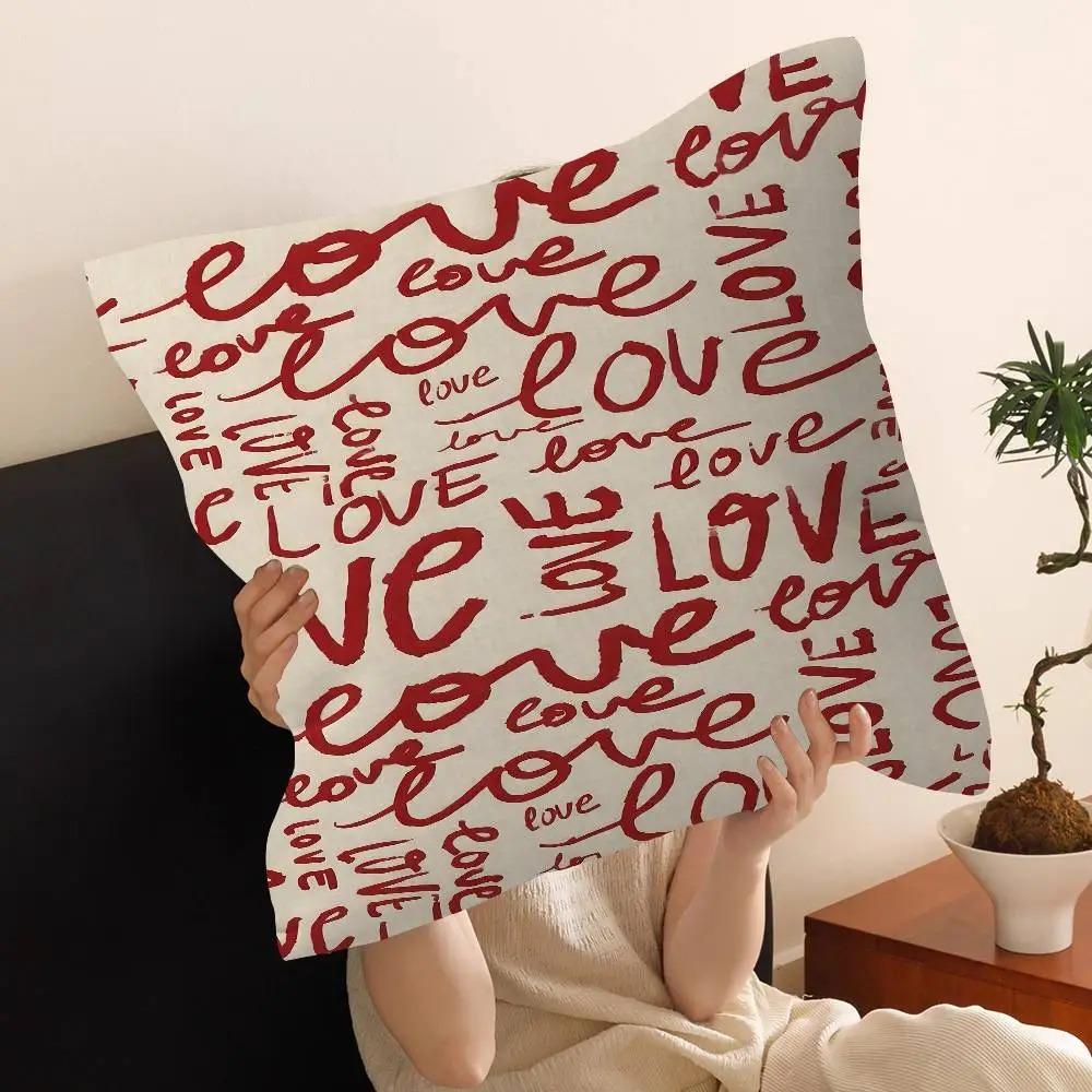Romantic Love Quote Pillow Cover 2D Flat Printed Peach Skin Cushion Cover Valentine Gift For Sofa Wedding Bedroom Home Decor