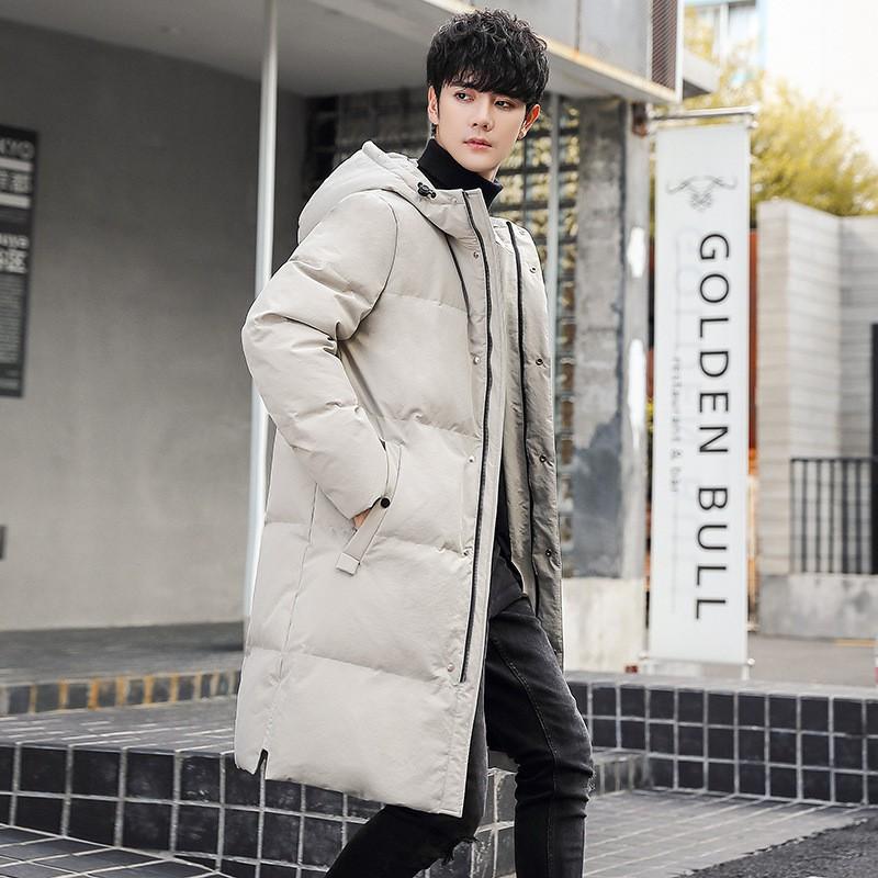 Mens Long Hooded Down Jacket Winter Warm Thick Puffer Coat Casual Style Black Beige Size M-XXXL