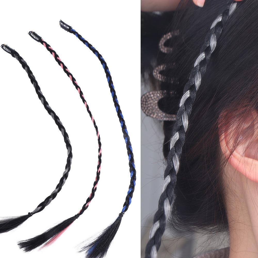 

Y2K Twist Braided Hair Rope Clip Hanging Ear-Dye Wig Boxing Braid Hair Pieces Girls рожевий