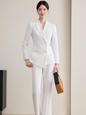 Set costum alb de damă high-end pentru toamnă/iarnă - ținută business formal elegantă