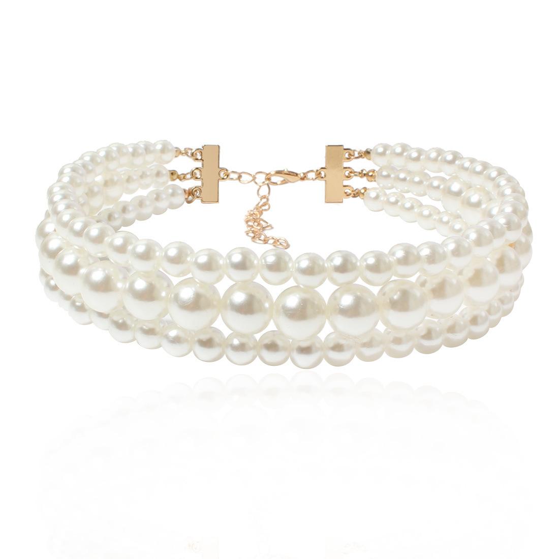 Богемное преувеличенное многослойное жемчужное ожерелье, европейская и американская модная короткая колье 19450