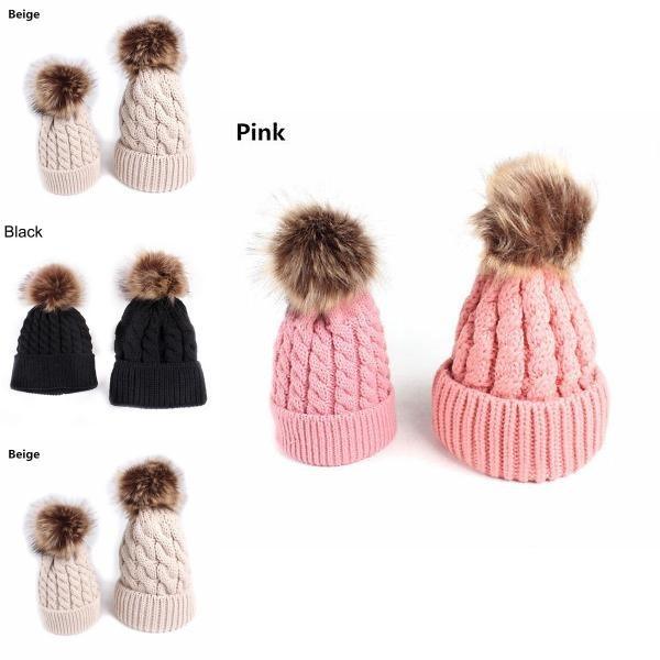 Stylish Comfortable And Stretchable Winter Mum And Baby Matching Knitted Beanie Hats