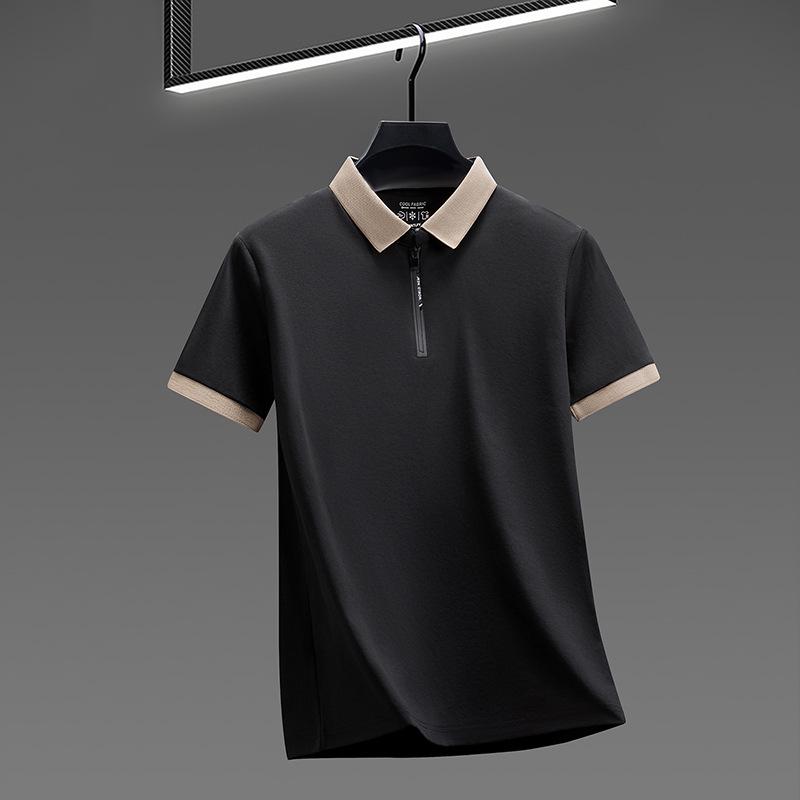 2026 Men's Cool Drape Zipper Polo - Short Sleeve, Elastic, Versatile Lapel T-shirt for Middle-aged & Young.