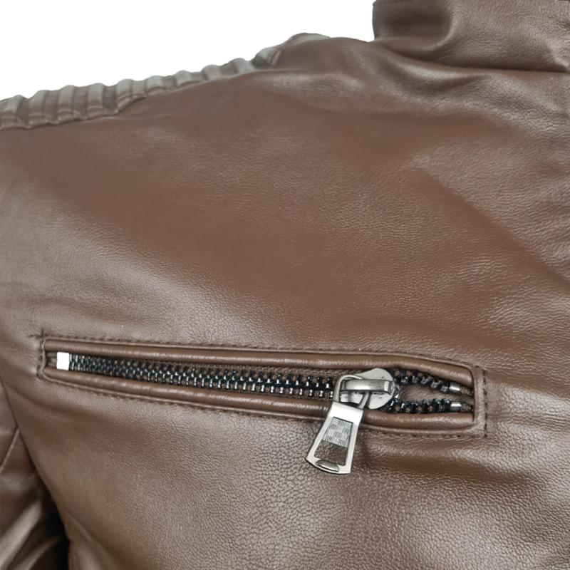 2025 Fashion New Casual Standing Collar Motorcycle Leather Coat Jacket Fashion Men's Leather Coat