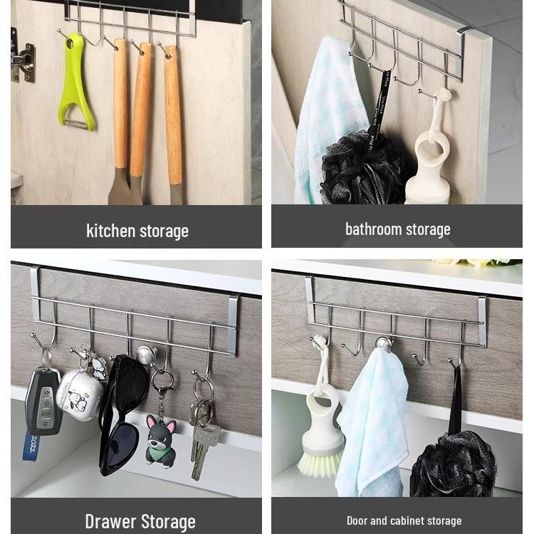 Stainless Steel Punch-Free Door-Back Storage Rack for Kitchen & Bathroom