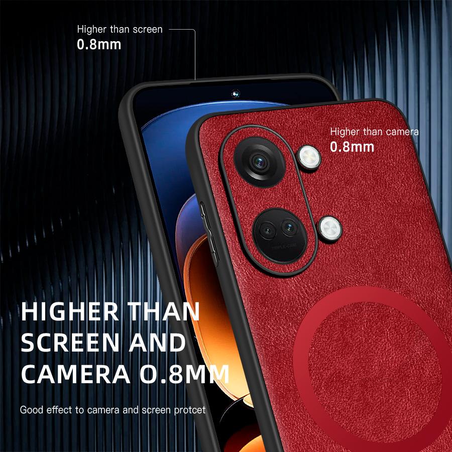 For OnePlus Ace 2 2 Pro 2V Fine Hole PU Cow Pattern Leather Magnetic Ring Soft Edge Anti-drop Anti-fingerprint Phone Case