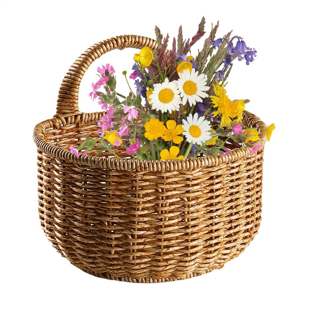 Hangable Kitchen Storage Basket Imitated Rattan Small Hangings Organizer Basket Organizer with Handle for Kitchen Ginger Garlic