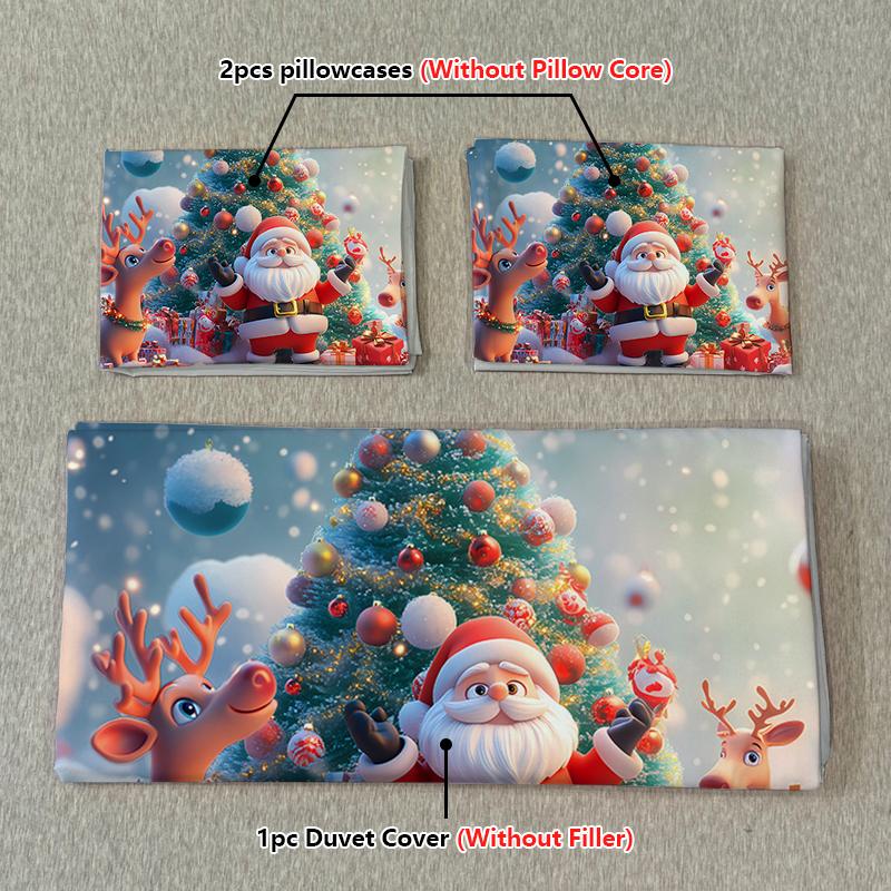 3PC Cartoon Christmas Duvet Cover Kawaii Elk Interesting Old Man Bedding Set (1Duvet Cover &2Pillowcases) No Filler/core