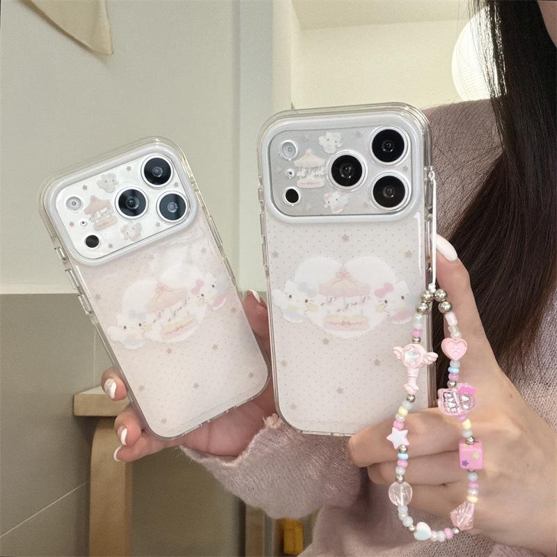 Ins Girl Polka Dot Heart Rocking Horse Angel Cat Case for iPhone 17/16 Pro Max/15